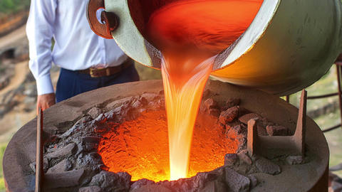 Molten Metal Pouring Into a Crucible