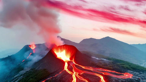 Volcano Erupts at Sunset, Painting the Sky With Fire