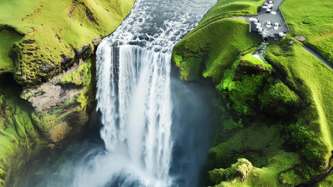 Aerial View of a Majestic Waterfall in Iceland