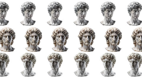 Plaster Statue of David's Head: Isolated Ancient Greek Hero Sculpture