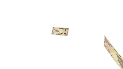 Loop video of 10,000 yen in new bills dancing down (close shot)