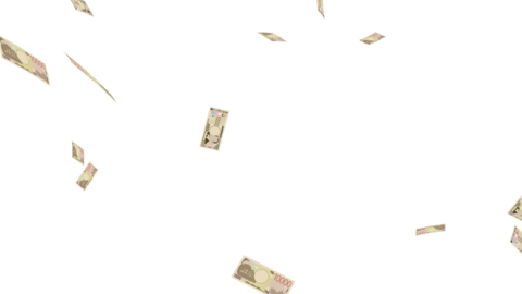 Loop animation of 10,000 yen of new bills dancing down (long shot)