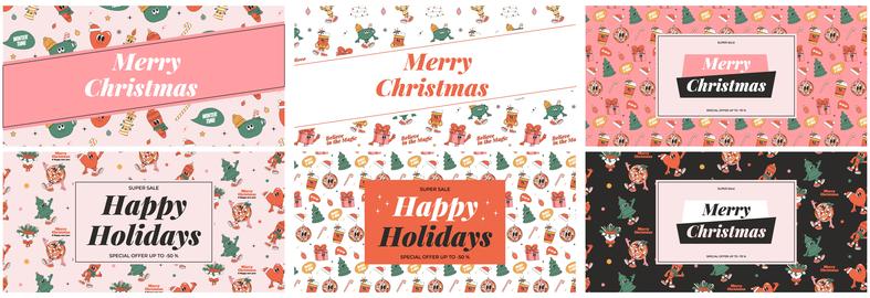 Merry Christmas and Happy New year greeting card template. Playful and cheeky