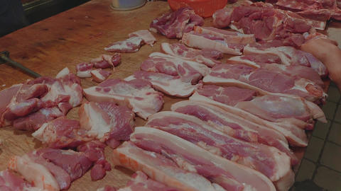 Taiwan traditional market pork stall