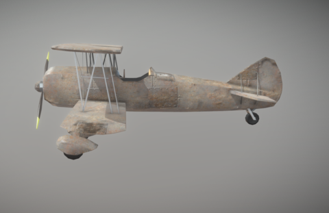 Biplane Vintage Rusty Low Poly PBR AR VR
