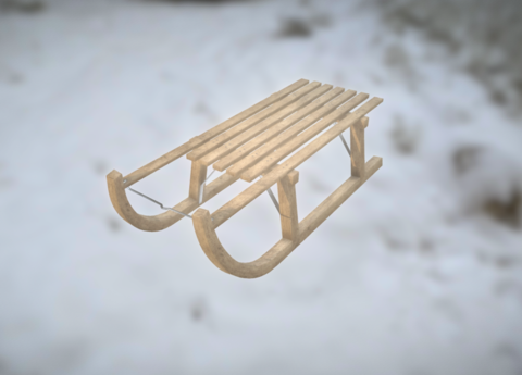 Wooden Sled Light Wood PBR VR AR