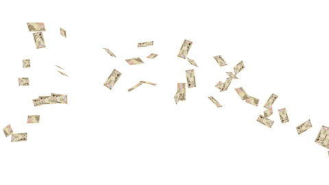 Loop animation of 10,000 yen of new bills blowing out (from right beside)