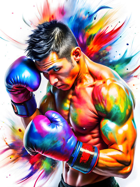 Colorful Boxer in Dynamic Action Pose