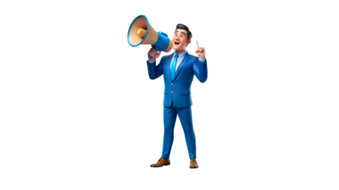 Cheerful Cartoon Businessman with Megaphone. With Alpha Channel, video motion design graphics