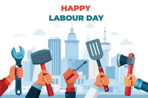 Happy Labour Day Celebration with Tools and Gear