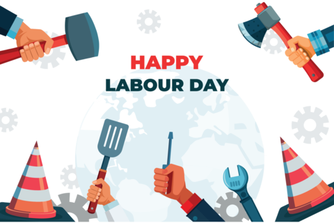 Happy Labour Day Celebration with Tools and Gears