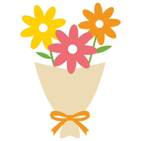 シンプルでかわいいカラフルな花束のイラスト