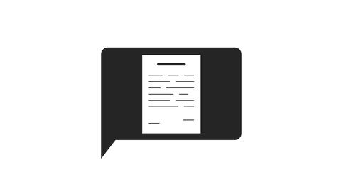 Text message bubble with document bw outline 2D object animation