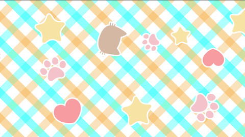 A cute background with rotating objects against a checked background