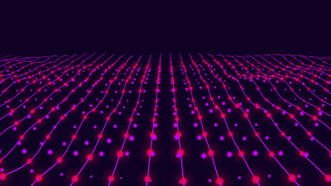 Abstract pink and purple glowing lines and dots on a black background