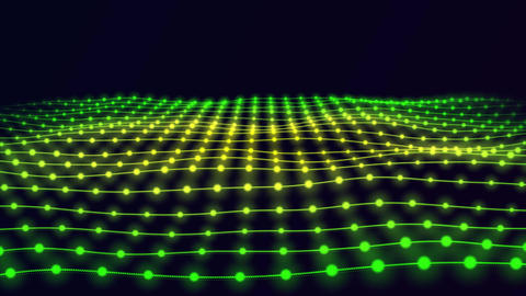 Abstract grid pattern with green and yellow glowing dots