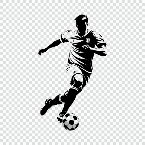 Silhouette of Soccer Player in Action with Ball