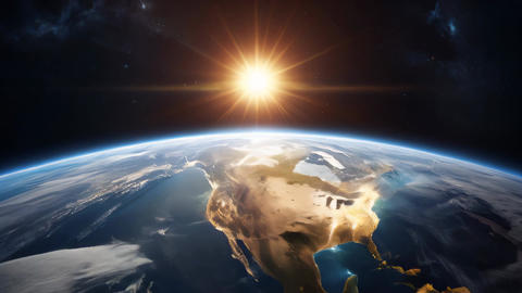 Radiant Sunrise Illuminating Earth's Surface from Space