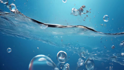 Underwater View with Air Bubbles and Rippling Surface