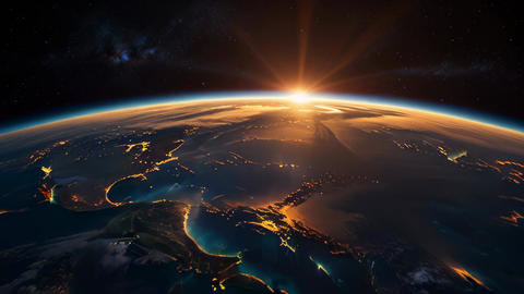 Radiant Sunrise Illuminating Earth's Surface from Space