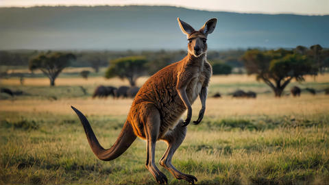 A majestic wild kangaroo captured mid-jump in t Animated GIF