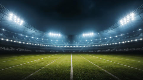 Football stadium at night. An imaginary stadium is modelled and rendered