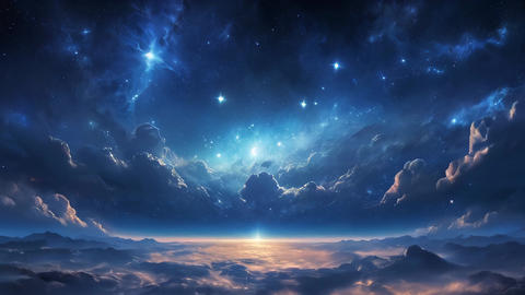 Starry Night Sky Above Illuminated Cloudscape