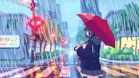 Anime Girl Walking In Rain Anime Girl Walks Night On City Stock