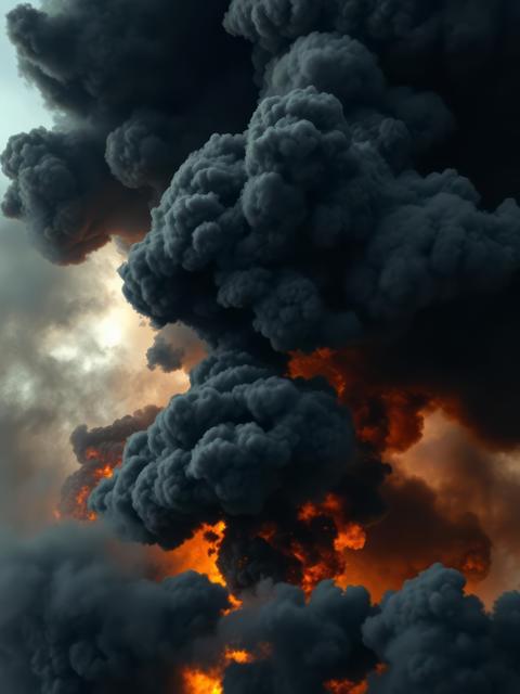 Background of black color clouds covered sky during strong fire dangerous and dramatic natural