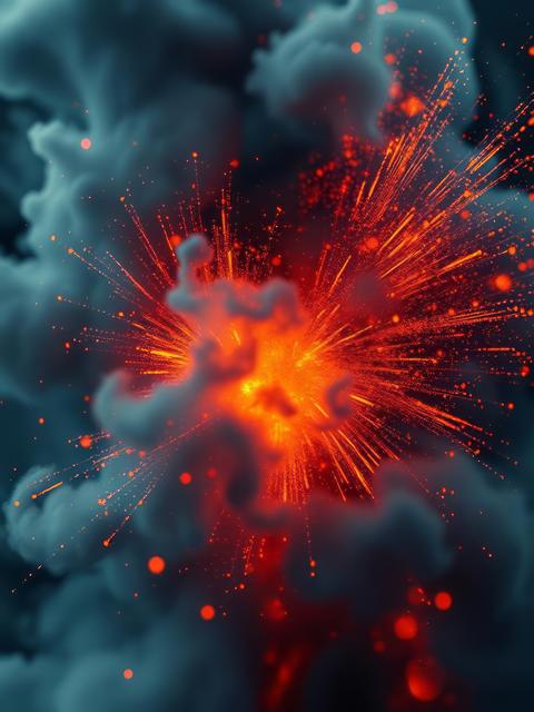 Background of fractal art with fire and sparks volcanic eruption or fireworks Smoke Explosion