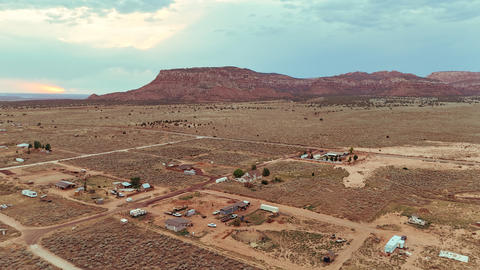 Aerial view of small locality in semi-desert area