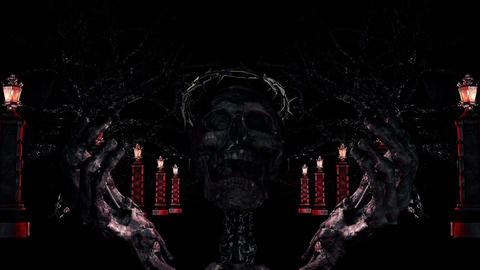 Halloween visual of skull Necromancy Laugh in cemetery