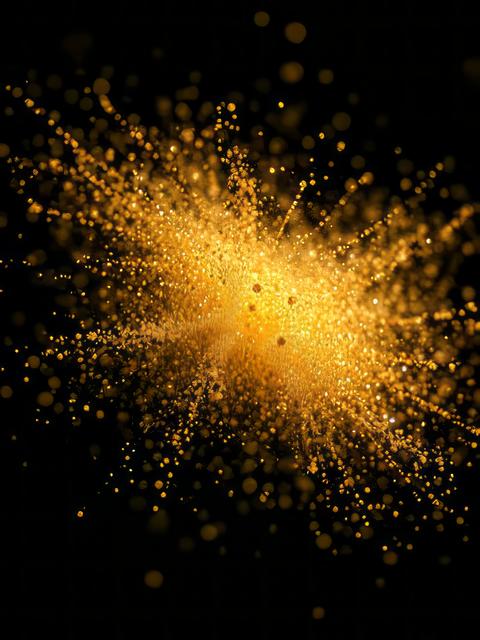 Golden glitter explosion dust particle isolated on black background glitter dust particle Ultra