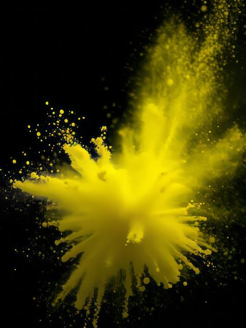 Green yellow dust particles explosion on black background powder dust splash glitter dust particle