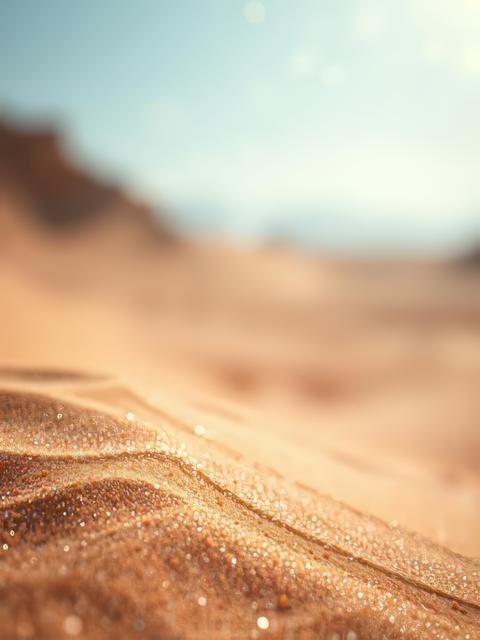 A serene scene of a peaceful desert landscape with a defocused background of softly glowing