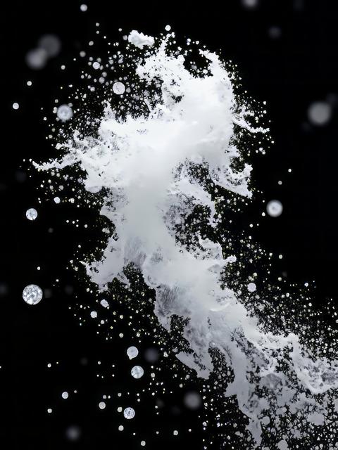 Effect of cold winter wind with snow white air clouds with snowflakes and ice particles in shape of