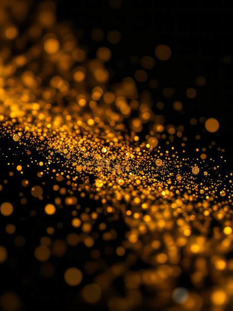 Shiny golden particles on black background glitter dust particle Ultra realistic technique