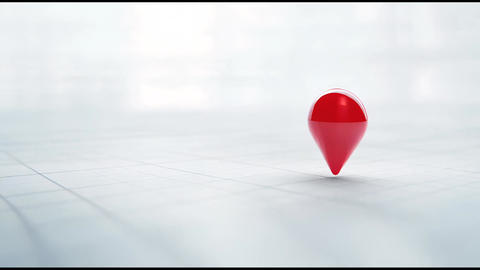 A single glossy red map pin hovers slightly above a clean minimalistic white grid surface The cam 13