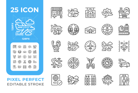 Aviation linear icons set