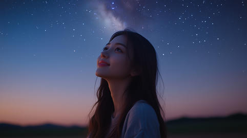 星空を見上げる女性