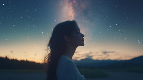 星空を見上げる女性
