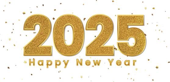 Happy New Year 2025 Golden glitter confetti vector illustration on a transparent background