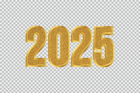 Happy New Year 2025 Golden glitter confetti vector illustration on a transparent background