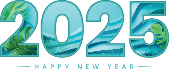 Happy New Year 2025 tropical leaves numbers vector illustration