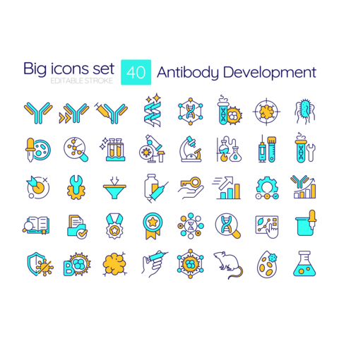 Antibody development RGB color icons set