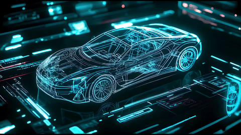 Futuristic Sports Car Blueprint Design with Digital Interface