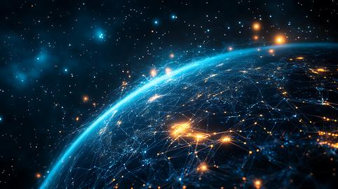 Digital map of the world with glowing connection, Technology network earth map