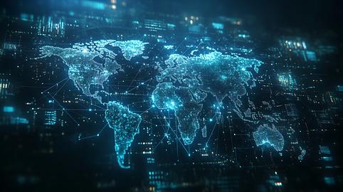 Digital map of the world with glowing connection, Technology network earth map