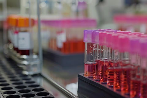 Laboratory setting showcasing colorful test tubes filled with solutions