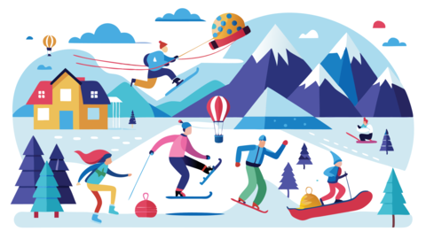 A winter sports adventure in a snowy landscape featuring skiers